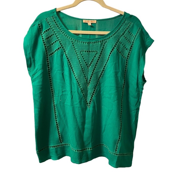 SKIES ARE BLUE GREEN CROCHET BOHO BLOUSE - Picture 1 of 4